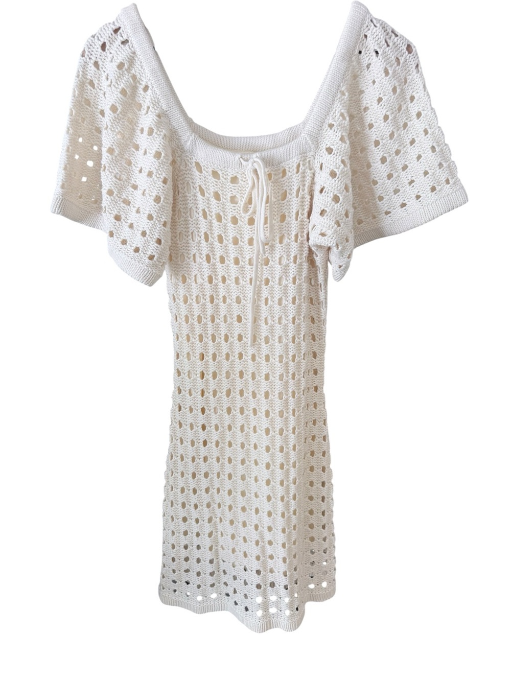 SABO Dulce Knit Dress Cream Crochet Knit Cotton Cover Up Midi Size M USA 6 NWT